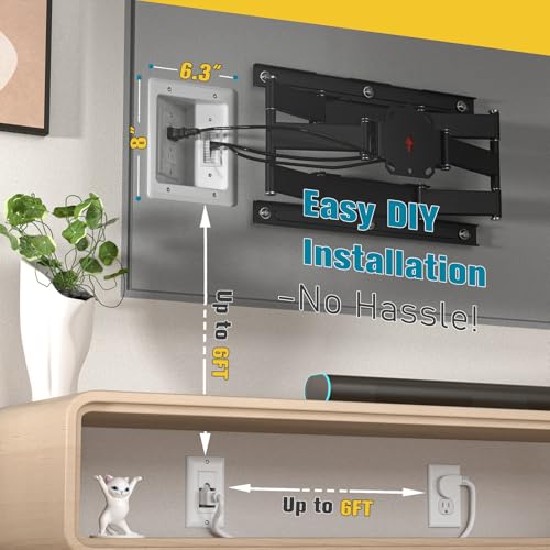 Image of TV Cord Hider for Wall Mounted TV, in-Wall Cable Management Kit, Outlet Box- Dual Outlet Cord Hider with Power & Low Voltage Support, Includes Drywall Saw, Template & Extension Cable