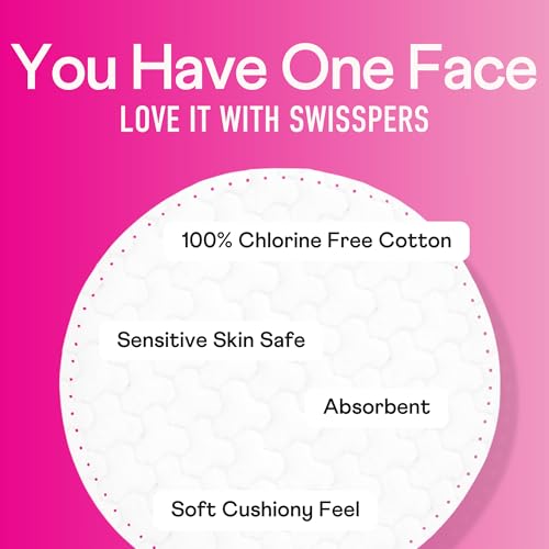swisspers premium cotton rounds - 100 chlorine free cotton face pads for makeup nail polish removal - dermatologist tested and hypoallergenic made in usa - 100 pads pack of 3