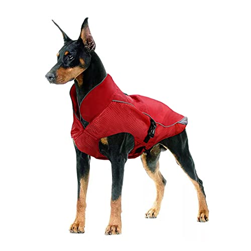 Waterproof Dog Coat Winter Warm Jacket, Dog Windproof Waterproof Coat with Fleece Lining Thicker Section, Adjustable Winter Warm Dog Jacket, Suitable for Large Dogs - 2XL Red
