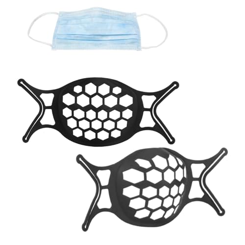 2 soportes para máscara facial 3D, soporte interior para máscara de silicona, soporte para mufla bucal, marco de soporte para respiración lavable reutilizable (Negro)