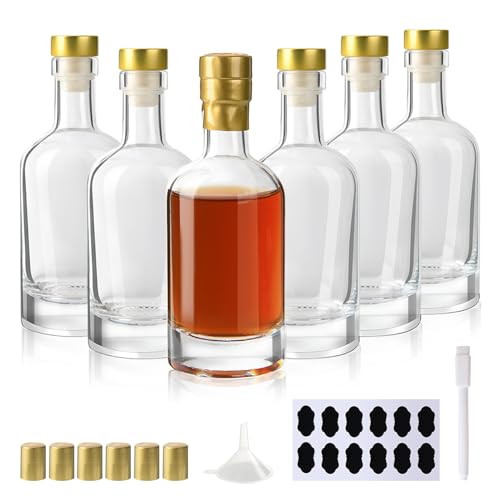 YBCPACK 100ml Glass Liquor Bottles with T-Top Caps 6 Pack Empty Small Glass Bottles for Alcohol Beverages Clear Mini Vodka Bottle for Party Favors