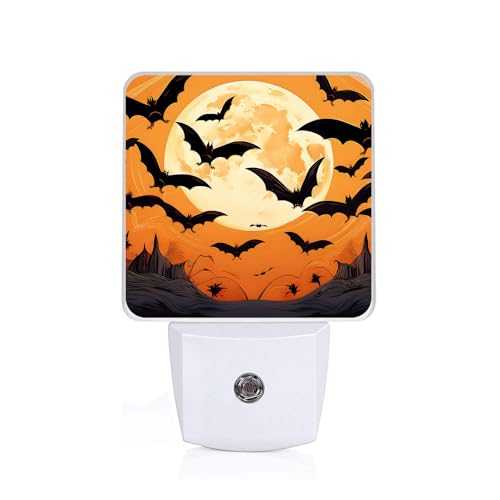 Image of Bat Night Light,Halloween Moon Nightlight Plug into Wall,LED Lamp,Suitable for Bedrooms,Kitchens,Toilets,Etc.Auto Sensor Dusk to Dawn,Energy-Saving