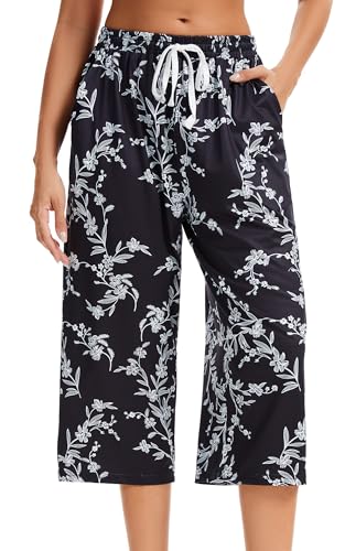 Women Pajama Pants Capri Cotton Sleep Lounge Pj Bottoms with Pockets