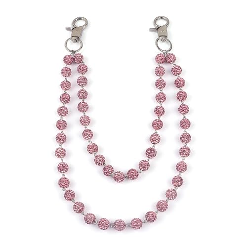 Sparkly Ceramic Beads Wallet Chain - 10mm Shiny Bohemian Purse Jean Pants Chains for Men Women Fashion Accessories (pink)
