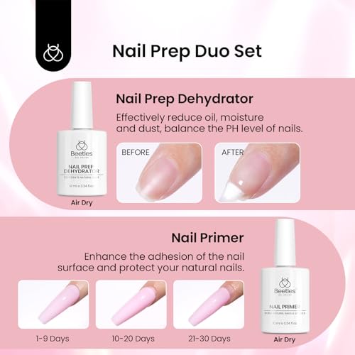 Image of Beetles Gel Nail Kit Short Almond, with Dehydrator and Primer, 576Pcs Half Matte Etch-X Gel Nail Tips Solid Nail Glue Mini Lamp Acrylic Tips Easy DIY Extension Set Gift for Women