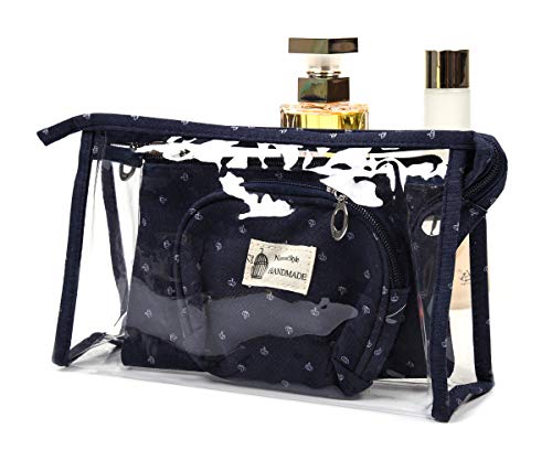 3 Pack Makeup Bags Clear Toiletry Bags Cosmetic Bag for Men Women ,Portable Zipper Cute Mens Travel Toiletry Bag Makeup Brush Bags Travel Kit of 3 Different Sizes,Blue