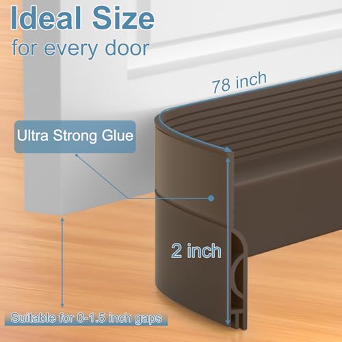Image of Door Draught Excluder, Adjustable Door Sweep for Bottom of Doors, Gap Filler for Exterior and Interior Doors, Weather Stripping Blocks Noise and Cold Air (39 inch, Brown)