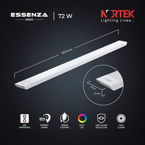 Image of Nortek Essenza 72 WATT 4CCT LED Tubelight / 4 feet LED Batten - 3 in 1 Colour (Warm, Natural, Cool Day Light) Bright Light for Living Room & Bedroom, Shops, Showrooms - Pack of 3