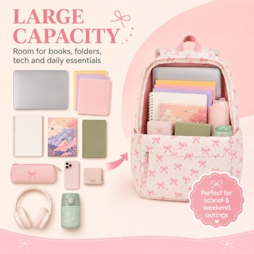 Image of BTOOP School Backpack for Teens Large Corduroy Bookbag Lightweight 15.6 inch Laptop Bag for Girls Women Casual High School College