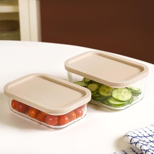 Image of Nestasia Medium Replacement Lid for Groovo Glass Container (10.8cm x 15.8cm) - Durable & BPA-Free PE Lids for Fridge Storage Containers (Beige)