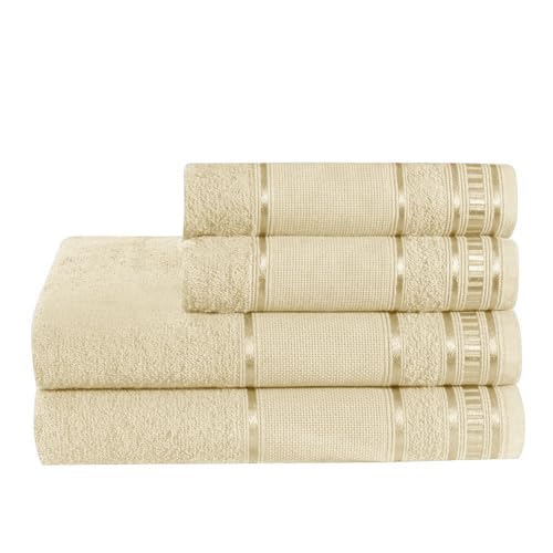 Jogo de Toalhas de Banho Premium, 4 Peças, com Barra para Bordar (Baunilha)