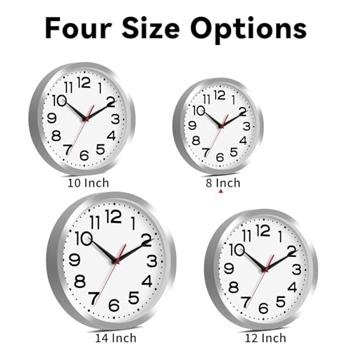 Image of Roymnie 8 Inch Small Wall Clock, Battery Operated Silent Non Ticking Silver | analog wall clock; bold numerals for easy reading; silent non-ticking; 1 AA battery (not included); for classroom