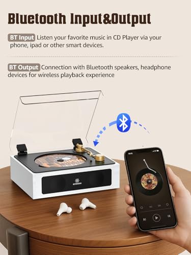 Image of CD Player with Built-in Stereo Speakers Portable Support Bluetooth Nostalgic CD Players for Home Headphone Jack