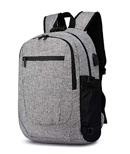 AOUTOS Multifunktionsverriegelungsschulter dünner Laptop-Rucksack 17 Zoll, Wasserabweisende Antidiebstahl-College-Schule-Spielraum-Rucksäcke mit USB-Laden u. Kopfhörer-Hafen, Karten-u (Hellgrau)