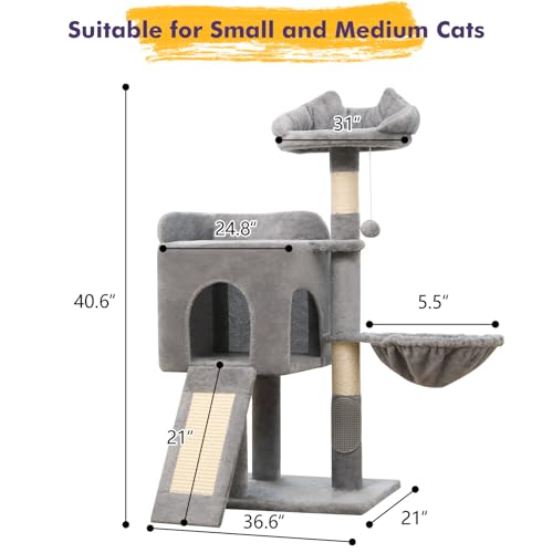 Woochpet Cat Tree Tower for Indoor Cats，Cat Condo with Sisal Scratching Post,Cat House with Large Padded Bed, Cat Furniture Activity Center for Cats and Kittens (Light Grey) - Thumbnail 6