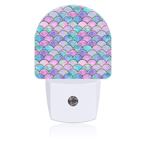 Image of Night Light for Kids Girls Boys, Watercolor Mermaid Fish Scale Wave LED Night Light Plug into Wall with Dusk to Dawn Sensor for Room Decor, Hallway, Kitchen, Bathroom, Nursery, Stairs