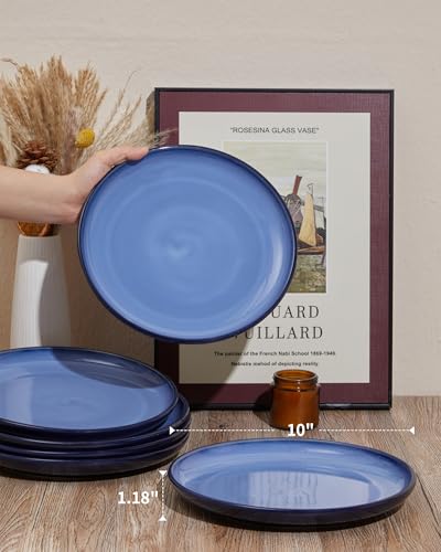 Image of Pokini Ceramic Dinner Plates Set of 6, 10inch Salad, Dessert Plates Dishes | Reactive Glaze Stoneware Dish Set, Dinner Plate for Dessert, Salad, Appetizer, Microwave & Dishwasher Safe, Scratch Resistant