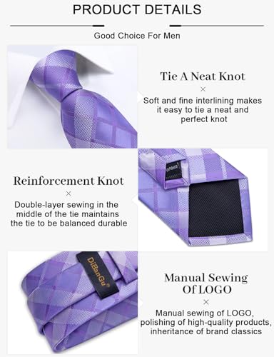 Image of DiBanGu Plaid Ties for Men Silk Checkered Necktie and Pocket Square Cufflinks Tie Clip Set with Gift Box for Wedding Business