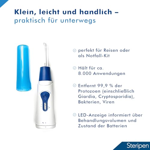Steripen Classic 3 UV-Wasserentkeimer 60110077 | Wasser-Desinfektion mit UV Licht | wirkt gegen Protozoen, Bakterien, Viren | 90 Sek. 1 L Trinkwasser Entkeimer