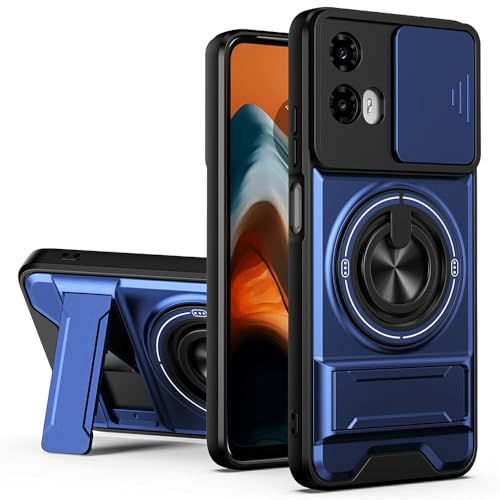 Image of Armor Camera Slider Back Case Cover for Moto G35 5G with Bracket Stand (Blue)