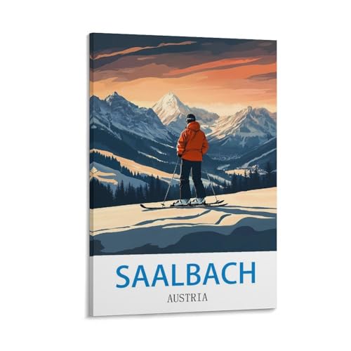 Poster de voyage vintage Saalbach Autriche 30x45 cm pour décoration salon