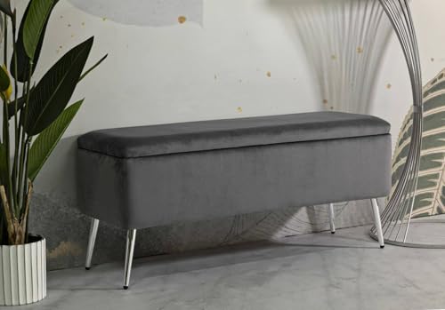 Dmora Panca Purus, Panchina Multiuso, Seduta per Ospiti, Cassapanca Multifunzione, 112x42 h50 cm, Grigio e Argento