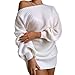 Robe en tricot femme automne longue mode femme sexy solide lanterne manches longues pull robe en tricot sexy robe de fête robe d'hiver femme à manches longues robe en satin rouge, Blanc., XL