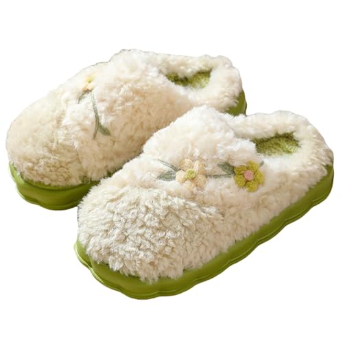 Flower Slippers - Unisex Adults - Men, Women, Home Users - Slip-On - One Size Fits Most - Non-Slip - Indoor/Outdoor - Cotton Plush - EVA Sole