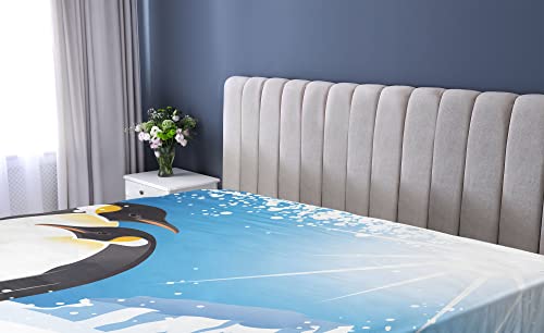 Ambesonne Winter Fitted Sheet, Penguins on Iceland at Arctic Snowy Frozen Climate Illustration, Bed Cover with All-Round Elastic Pocket for Comfort, California King, Sky Blue Grey