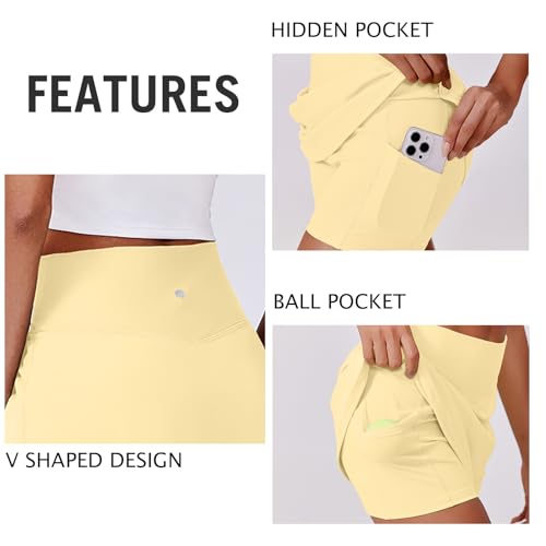 Image of PINSPARK Womens Tennis Skirt High Waisted Golf Skort with 2 Pockets Stretchy Athletic Skirts for Workout Pickleball Running