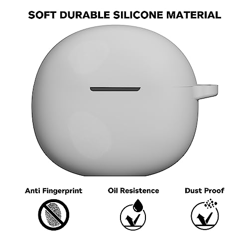 Image of Sounce Soft Silicone Case Cover for Boat 141 Pro, Scratch-Resistant, Non-Slip Grip with Carabiner Clip Keychain, Full Protection, Water Resistant Shockproof Case Anti Fall Anti Dust - Grey