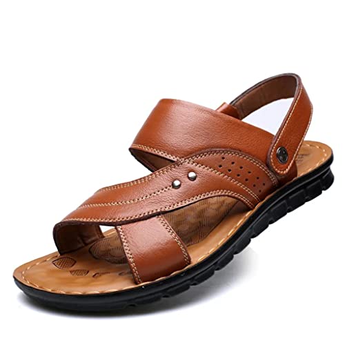 Men's Sandals Men's Leather Beach Shoes Casual Shoes Slippers Stripe Sandals Rubber Mens Shoes(41)