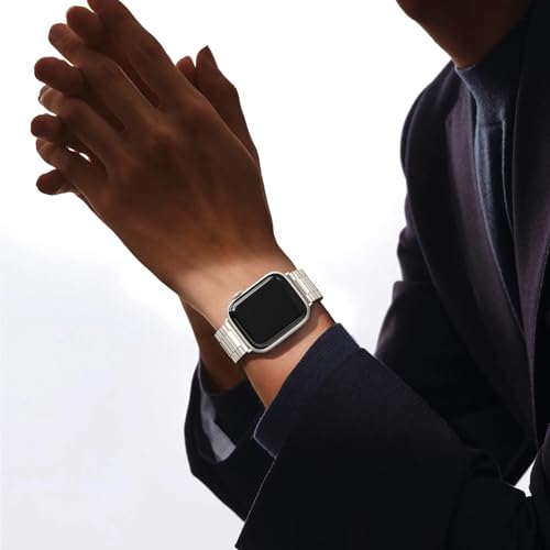Image of EPULY Compatible with Apple Watch Band 49mm 45mm 44mm 42mm 41mm 40mm 38mm, Business Stainless Steel Metal Watchband for iWatch Strap Ultra SE Series 8 7 6 5 4 3 2 1 Men(Starlight, 42mm /44mm /45mm /49mm)
