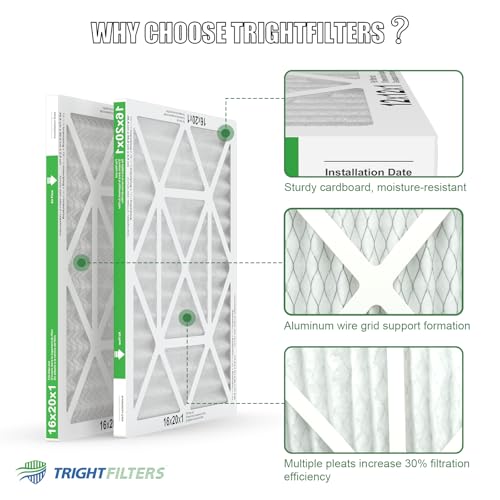 Image of TRIGHTFILTERS 16x20x1 Air Filter 4 Pack, MERV 8 Pleated HVAC Furnace Filter