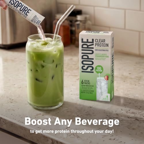 Image of Isopure Clear Protein Stick Pack, Strawberry Kiwi, 20 Count (Pack of 1)