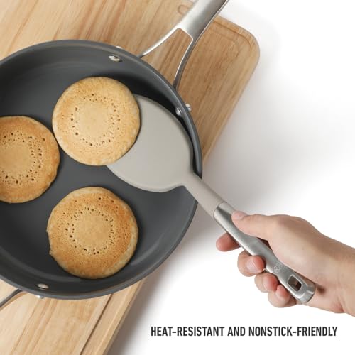 Image of Calphalon Prime Solid Turner, Cooking Spatula, Kitchen Spatula, Stainless Steel Turner with Taupe Silicone Head High-Heat Resistant for Nonstick Cookware, Ergonomic Handle for Easy Turning