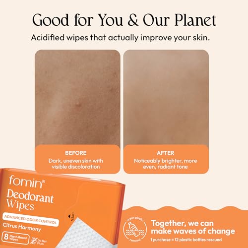 Image of FOMIN Acidified Mini Deodorant Travel Wipes - 144 Count Citrus Harmony | pH Balanced, Biodegradable Mini Deodorant Wipes - Plastic-Free Underarm & Body Wipes for Women & Men - Fits Any Bag