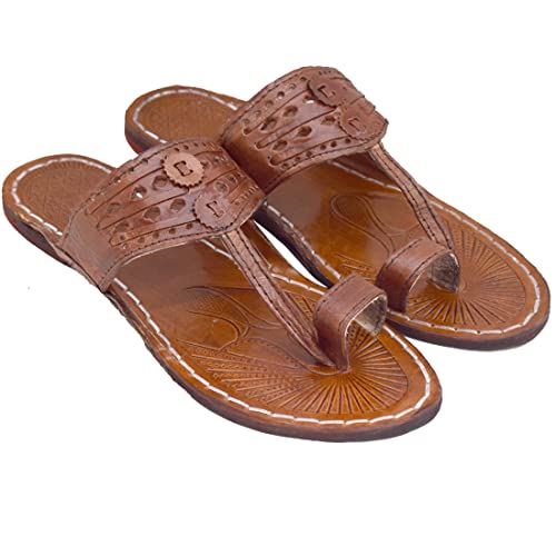 Royal-Khwaab-Mens-DailyCasualEthnicwear-Slip-on-Brown-Color-Flat-Handmade-Kolhapuri-Chappal-Brown