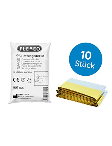 FLEXEO 10x Rettungsdecke Gold Silber - 210cm x 160cm - Rettungsfolie - Notfall - Erste-Hilfe-Decke - Notfalldecke - Rettungsdecken - Emergency Blanket - Goldfolie - Silberfolie – Bild 3