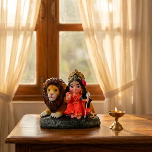 Image of ZAICUS Durga Maa Idol with Lion for Home Temple Decor | Sherawali MATA Murti for Pooja Room, Mandir & Office | Goddess Statue for Navratri, Housewarming & Spiritual Gift