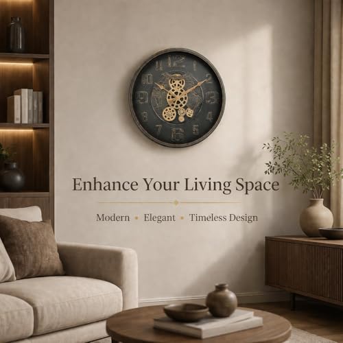 Image of ARMONIA ChronoGear Wall Clock - 50cm Large Industrial Real Moving Gear Analog Clock | Premium Acrylic Build | Vintage Brown Mechanical Design | Modern Home & Office Decor