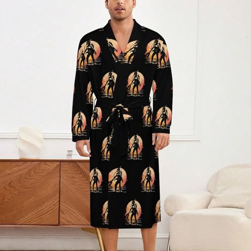 Sunset Diver Female Soft Robe Long Sleeve Bathrobes V Neck Sleepwear Spa Robes with Belt Men Woman2