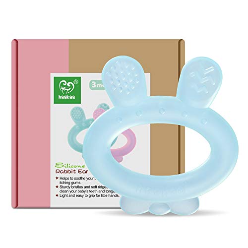 Haakaa Silicone Rabbit Ear Teether - Super Soft Baby Teething Toys Silicone Teether for 3m+ Babies BPA Free Blue