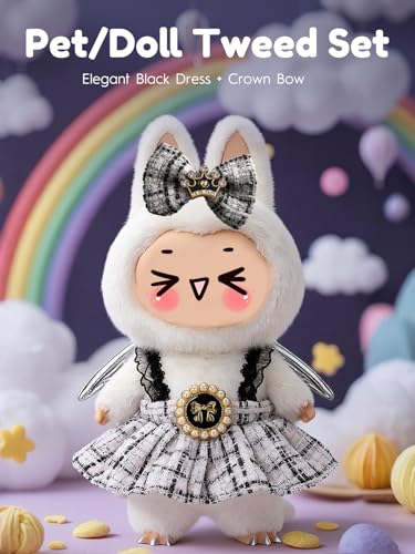 Image of Clothes for LABUBU 6.7inch (17cm) Doll, Cute Outfit Small Dress and Hairpin, Dress Up, Accessories (No Doll) (Black /White)