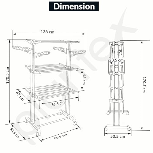 Image of Plantex Clothes Stand for Drying Clothes /Stainless Steel Cloth Drying Stand Folding /3 Layer Stand for Cloth Drying - Aeronest (Chrome & Gray)