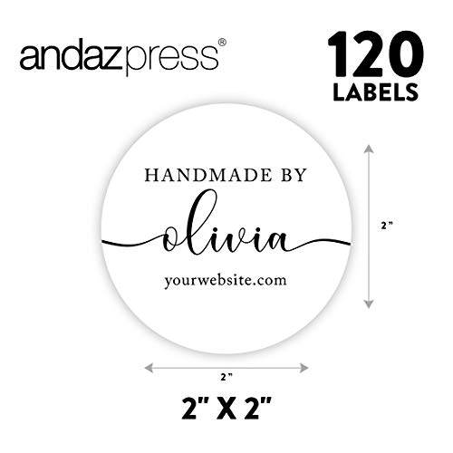 Andaz Press Personalized Round Small Business Sticker Labels, 120-Pack, Custom Handmade By, Name, Website, Packaging Stickers #TOP2