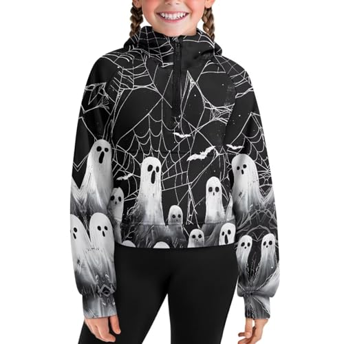 Capybara Flower Girl's Cropped Hoodies Long Sleeve Half Zip Sweatshirts for Kids Pullover Top Graphic Sweater Coat