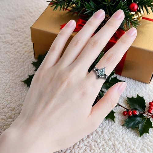 Black Natural Moss Agate Engagement Ring Set for Women Customizable Bridal Wedding Ring Promise Ring for Women 925 Sterling Silver Moss Agate Jewelry Gift for Wife(Pear/Kite Cut)4