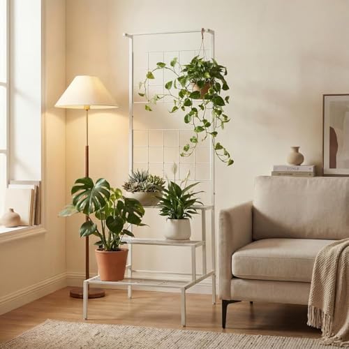 Image of Giore 4-Tier Plant Stand with Premium White Finish, Large Indoor & Outdoor Living Room, Balcony & Patio, Flower Pot Display Shelf, Home Dcor, Plant stand For Balcony