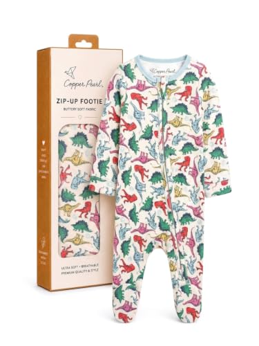 Image of Copper Pearl Zip-Up Footie Baby Pajamas - Soft Newborn Onesies for Boys & Girls, Tag-Free with Two-Way Zipper Baby Sleepers for Newborn - 24 Months, Dinosaurs of Jurassic Park